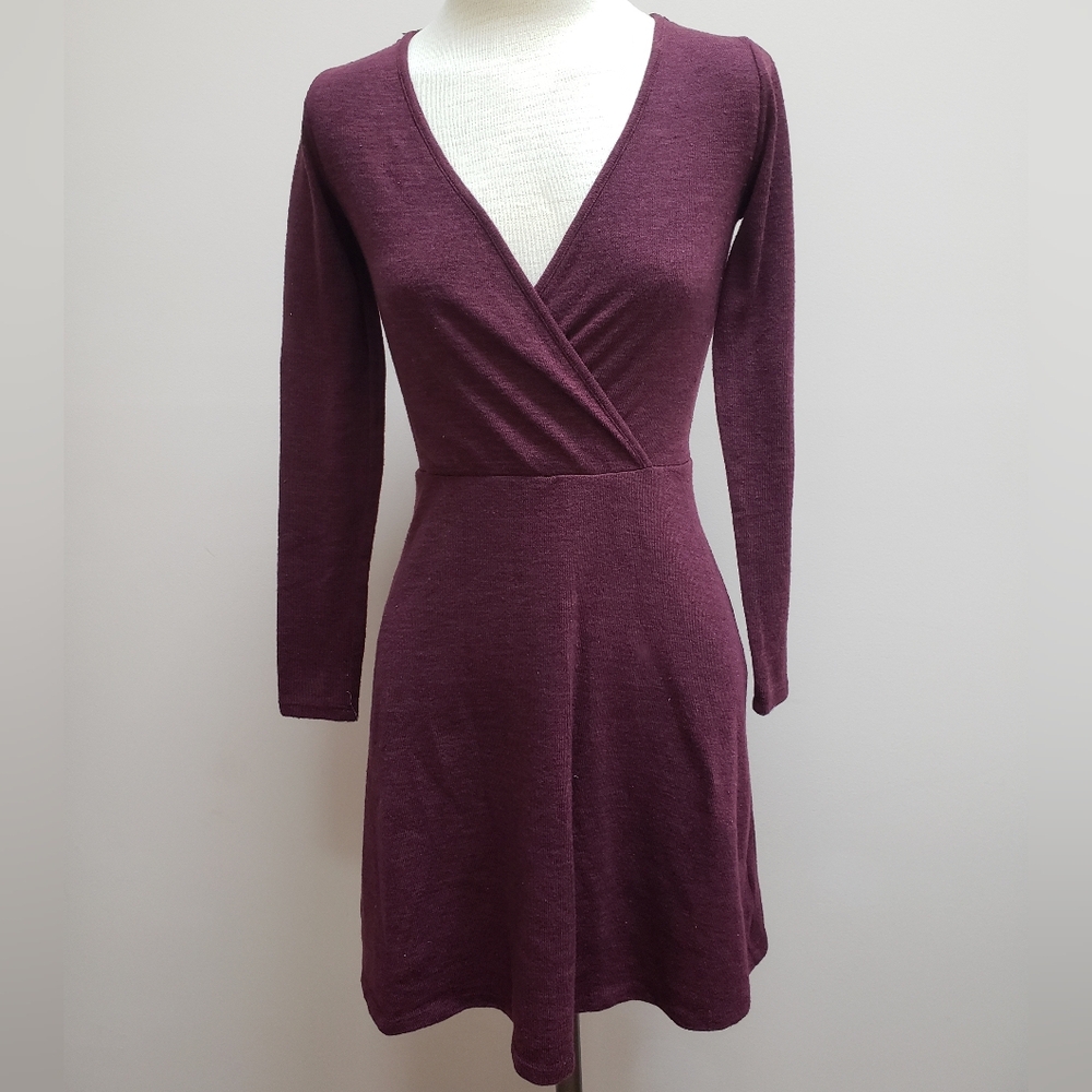 Candie's Purple Long Sleeve Knit Mini Dress with Lace Back, Size XS